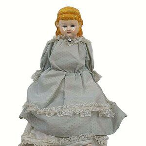 Vintage Bisque Head Doll Leather Body 23" Blue Eyes Dress Lace Blonde Hair 1981